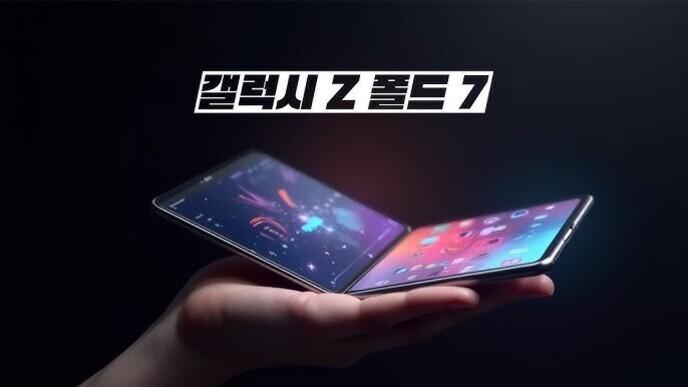 한 손에 펼쳐진 갤럭시 Z 폴드 7 스마트폰이 보이고, 상단에는 '갤럭시 Z 폴드 7'이라는 한글 문구가 있다.