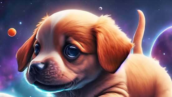 모바일 AI 사진 편집 자동화로 손쉽게 완성하는 스마트 사진 관리 6 우주 배경에서 빛나는 눈을 가진 귀여운 강아지 일러스트